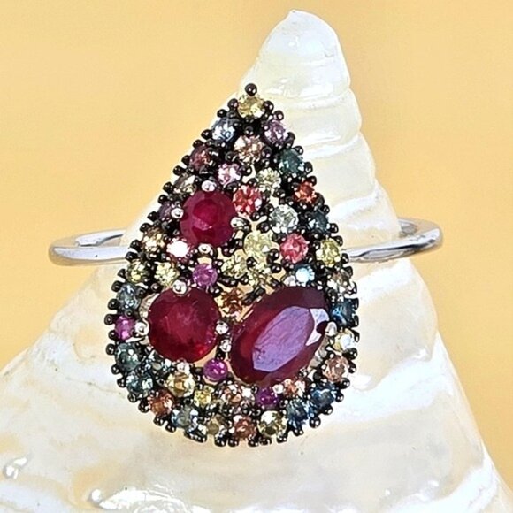 925 Sterling Silver Ring with Natural Ruby & Sapphire Gemstone - Picture 9 of 10